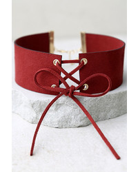LuLu*s Come Hither Rust Red Lace Up Choker Necklace