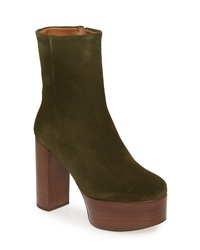 Olive Chunky Leather Ankle Boots