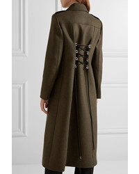 Karl Lagerfeld Lace Up Wool Blend Coat Army Green