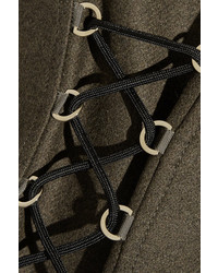 Karl Lagerfeld Lace Up Wool Blend Coat Army Green