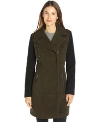 Andrew Marc Marc New York Green And Black Wool Blend Colorblock 34 Length Coat