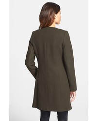 Elie Tahari Morocco Collarless Wool Blend Coat With Leather Trim