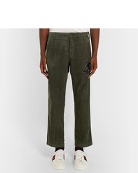 Gucci Cropped Appliqud Tie Dyed Stretch Cotton Corduroy Trousers