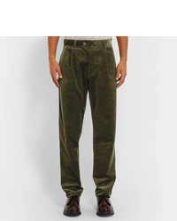 Oliver Spencer Pleated Stretch Cotton Corduroy Trousers