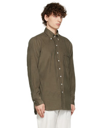 Drake's Khaki Corduroy Long Sleeve Shirt