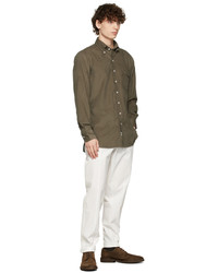 Drake's Khaki Corduroy Long Sleeve Shirt