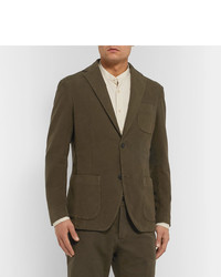 Altea Dark Green Slim Fit Cotton Blend Moleskin Suit Jacket
