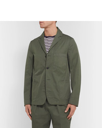 Officine Generale Olive Unstructured Washed Cotton Twill Suit Jacket