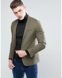 Asos Skinny Blazer In Khaki Cotton