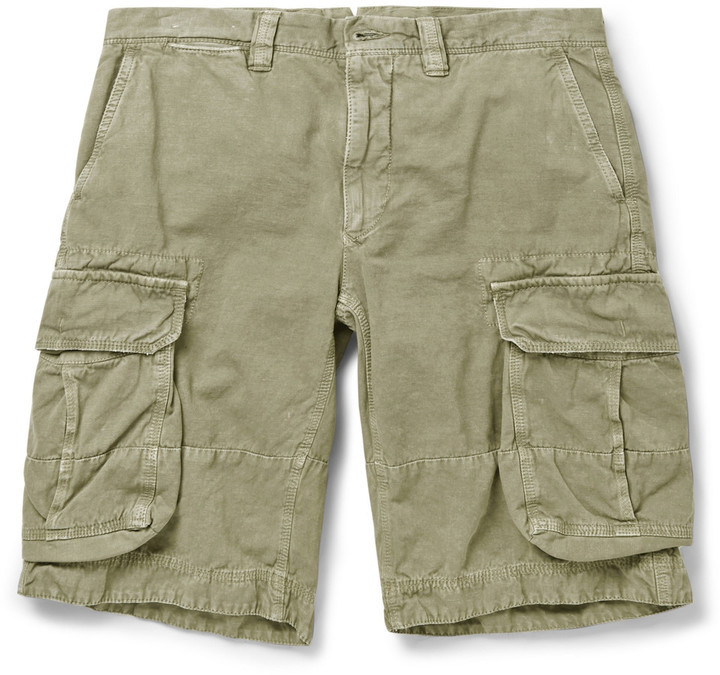 Incotex Washed Cotton And Linen Blend Cargo Shorts, $360