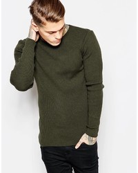 Asos Brand Muscle Fit Ribbed Sweater In Khaki