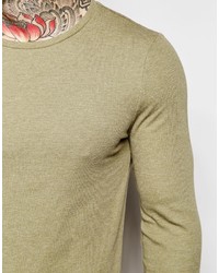 Asos Brand Rib Extreme Muscle Long Sleeve T Shirt In Green