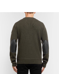 Belstaff Cardington Leather Trimmed Ribbed Wool Blend Sweater