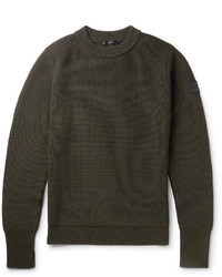 Belstaff Cardington Leather Trimmed Ribbed Wool Blend Sweater