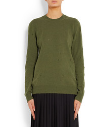 Givenchy Distressed Sweater In Army Green Cashmere Army Green