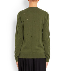 Givenchy Distressed Sweater In Army Green Cashmere Army Green