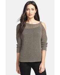 Eileen Fisher Bateau Neck Ribbed Sweater Olive Large