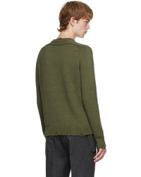 Saint Laurent Khaki Cotton Distressed Sweater