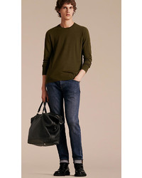 Burberry Lightweight Crew Neck Cashmere Sweater With Check Trim