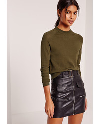 Missguided Perforated Detail Crew Neck Sweater Khaki
