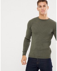 New Look Muscle Fit Jumper In Khaki