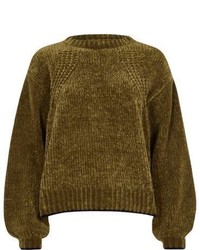 River Island Olive Green Balloon Sleeve Chenille Sweater