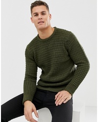 Mens Jumper Brave Soul Cable Knitted Waffle Crew Neck Pullover Sweater Zip Warm 