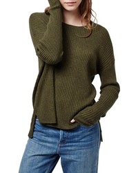 Topshop Ribbed Highlow Sweater Size 8 Us Green