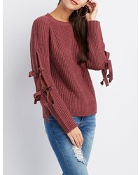 Charlotte Russe Shaker Stitch Tie Sleeve Sweater