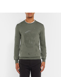 Alexander McQueen Slim Fit Distressed Wool And Cotton Blend Sweater