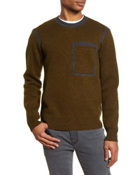 Acyclic Slim Fit Intarsia Crewneck Pocket Sweater