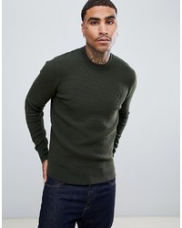 Fred Perry Waffle Texture Crew Neck Knitted Jumper In Khaki
