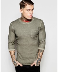 Asos Brand Extreme Muscle Rib 34 Sleeve T Shirt With Oil Wash In Green