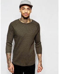 Asos Brand Ribbed Jersey Extreme Muscle 34 Sleeve T Shirt In Green