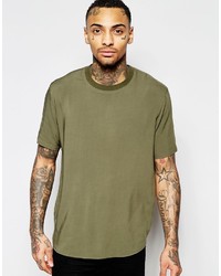 Asos Brand Woven Boxy T Shirt In Khaki With Short Sleeves
