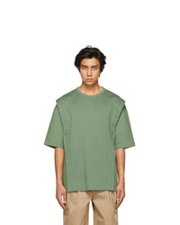 Juun.J Green Jersey And Poplin Side Slit T Shirt