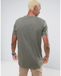 Asos Longline T Shirt With Crew Neck In Khaki
