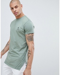 Religion Muscle Fit T Shirt With Pleated Hem In Green