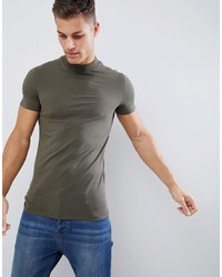 ASOS DESIGN Muscle Fit T Shirt With Turtle Neck In Green