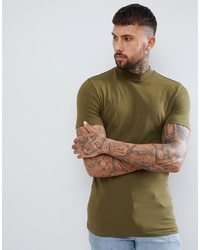 ASOS DESIGN Muscle Fit T Shirt With Turtle Neck In Khaki