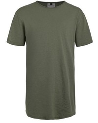 Topman Olive Deconstructed Slub Longline T Shirt
