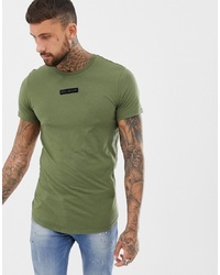 Religion T Shirt In Khaki With Logo Patch And Curved Hem