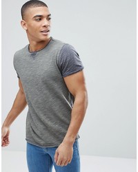 Solid T Shirt With Stripe Sleeves