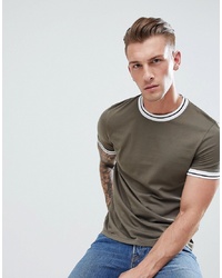ASOS DESIGN T Shirt With Tipped Neck In Green