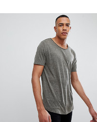 ASOS DESIGN Tline T Shirt With Raw Scoop Neck And Curve Hem In Linen Mix In Khaki