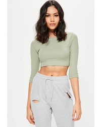 Missguided Green Crew Neck Ribbed Crop Top