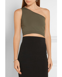 Helmut Lang One Shoulder Cropped Stretch Jersey Top Army Green