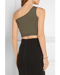 Helmut Lang One Shoulder Cropped Stretch Jersey Top Army Green