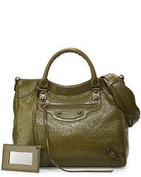 Balenciaga Classic Velo Lambskin Crossbody Bag Olive Green
