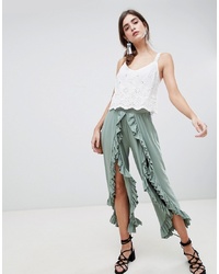 ASOS DESIGN Wide Leg Trousers With High Low Frill Hem